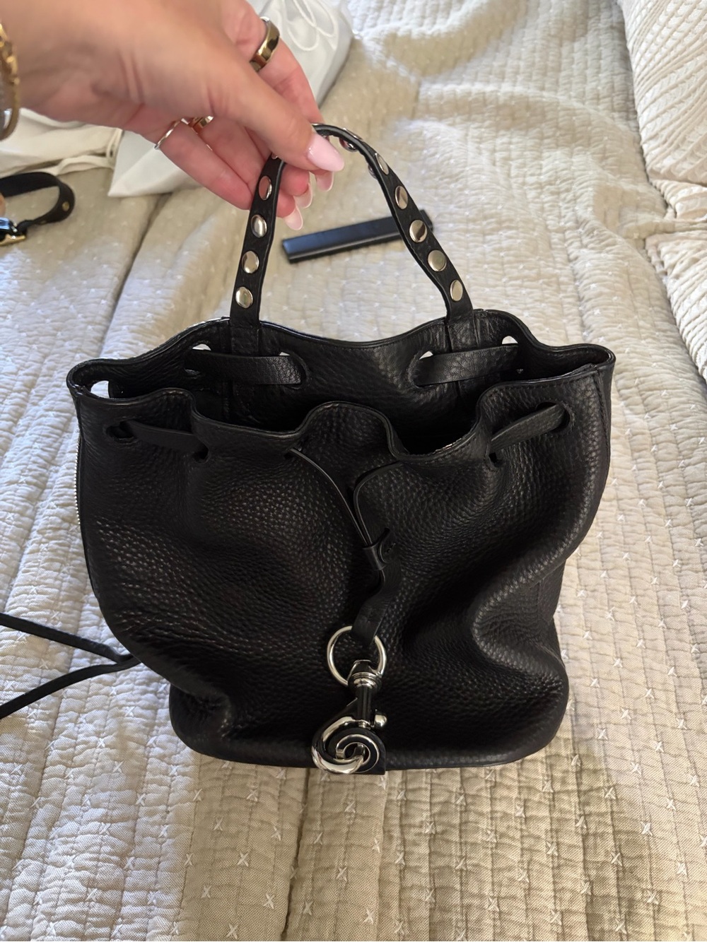 Rebecca Minkoff black leather stuffed backpack